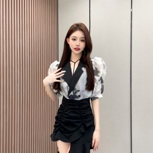 French Vintage Womens Shirt Summer Loose Fashionable Sun Protection Suit Collar Design Sense Printed Commute Korean Style