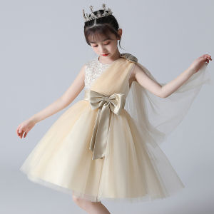 Princess Style Summer Dress for Girls Wedding Guest Childrens Ceremony Skirt A-Line Polyester Fabric Floral Print Hostess