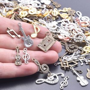 Bộ 50 Mặt Dây Treo Âm Nhạc Phong Cách Vintage DIY - Hình Violin Guitar Nốt Nhạc Nhạc Cụ Hip Hop & Micro Dùng Làm Trang Sức