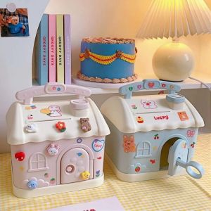 Cute Piggy Bank Coin Storage Box With Lock Key DIY House Money Organizer Storage Box Children Birthday Gift