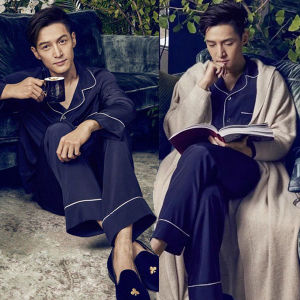 Victorias Secret Mens Silk Sleepwear Casual Home Clothes Long Sleeve V-Neck Couple Set Comfortable Breathable Lightweight