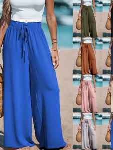 Elastic Waist Straight Leg Loose Pants Pure Color Comfortable Street Style Casual Trousers for Women Spring Season