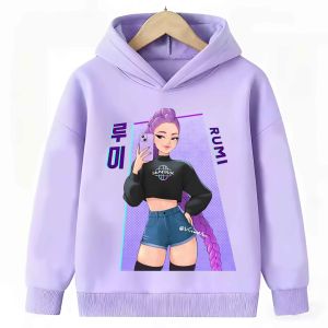 Bandai | 2026 New Kpop Demon Hunter Cartoon Hoodie Kids Boys Girls Purple Warm Casual Loose Sweatshirt Children Fashion Streetwear Tops