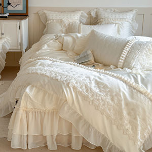 French Style Pure Cotton Lace Trim Bedding Set Cotton Quilt Cover Three-Piece Set Warmth Storage Drawer Organizer