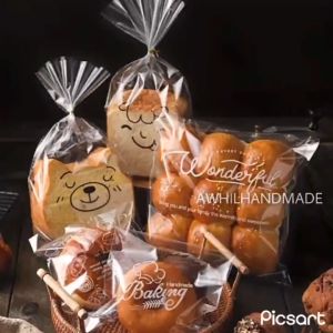 UMI 100pcs Self Adhesive Bread Cake Bakery Food Transparent Opp Plastic Packaging Bag Pembungkusan Roti Plastik Beg 面包透明包装袋