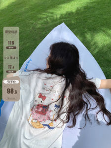 Ibell Zhang Bébé Snowflake Cotton round Neck T-shirt Cartoon Manga Loose Fit Korean Style Versatile Slimming Womens Top