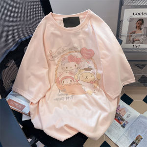 Cute Pink Pure Cotton Short Sleeve T-Shirt Women Summer Loose Vintage Stylish Age-Defying Half Sleeve Top Korean Style Commute