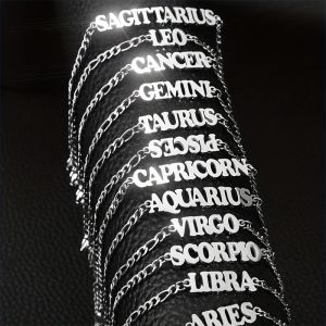 1 Pc Stainless Steel Fashion New Zodiac Letter Pendant Bracelet Jewelry NK Chain Twelve Constellations Birthday Gift