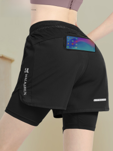 Womens Sports Shorts Breathable Running Shorts with Mobile Phone Pocket Inner Liner Anti-Light Summer Large Size Badminton