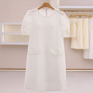 Textured Beads Decorative Faux Pocket Short Sleeve Dress