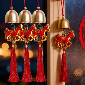 2026 Chinese New Year Hanging Decor Zodiac Horse Lucky Pendant Outdoor Housewarming Potted Small Bell Tassel Pendant (In stock)