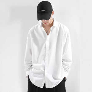 LEMON 2025 Autumn Ice Silk Shirt Mens Long Sleeve White Casual Shirt Loose Large Size Drape Premium Inch Shirt Thin