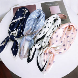 Silk Scarf Matching T-Shirt Polka Dot Pleated K-style Square Scarf Spring & Fall All Year Round Artsy Retro New Ornament Small Scarf Women