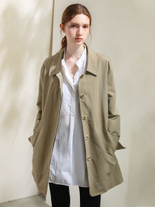 Miccbeirn | New 2025 Early Autumn Fashionable Minimalist Korean Style Commuter Casual Pure Color Mid-Length Womens Windbreaker Jacket