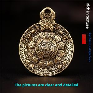 Tibet Pure Brass Jiugong Bagua Animal Year Necklace Pendant Good Luck Key Pendants Men and Women