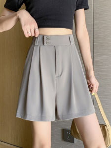 กางเกงขาสั้นผ้าไหมน้ำแข็งสีกรมท่าสำหรับผู้หญิง กางเกงขายาวเอวสูง ทรงหลวม สไตล์ลำลอง สำหรับฤดูร้อนปี 2024