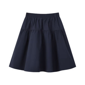 Váy Chữ a Màu Xanh Lam Trung Tính Cạp Cao Cho Nữ Mùa Hè Cỡ Lớn Phong Cách Đại Học Váy Ngắn Xếp Nếp