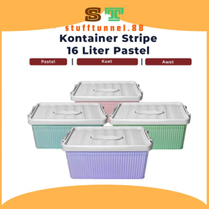 Kontainer Box Stripe 16 Liter Pastel Kontainer Plastik / Kotak Penyimpanan Serbaguna Premium Dan Termurah