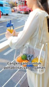 ECENTIO Dark Blue Blender 10 Pisau Juicer Kaca Tebal 2 Cup Mini Portable Dengan Sedotan 380ml+380ml
