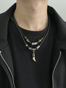 สร้อยคอชาย ดีไซน์ลูกปัดสไตล์วินเทจ โซ่กระดูกหมากรุก โซ่กระดูกหมากรุกแบบไขว้ โซ่กระดูกหมากรุกแบบหัวเข็มขัด โซ่กระดูกหมากรุกแบบฮิปฮอป เครื่องประดับแฟชั่น