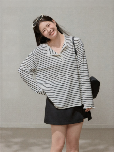 JULULOOK | Áo Thun Phong Cách Học Đường Sọc Plus Size