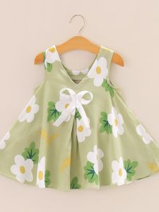 Princess Style Cotton Silk Dress Summer Childrens Vest Skirt Baby Girls Sleep Dress A-Line Skirt Floral Print Casual Style