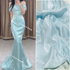 Vải Nhung Lụa Mịn Macaron Blue Vải Cưới Vải Nhung Lụi Bóng Vải Nhung Lụi Phản Quang Vải Nhung Lụi Cứng Cho Váy Cưới Và Trang Phục Tiệc Cưới