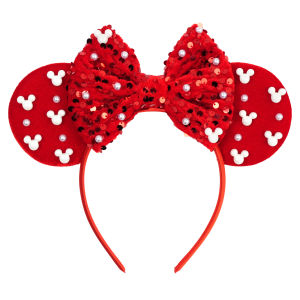 Disney Mickey Velvet Headbands For Women Soft Bow Glitter Sequins 5"Bow Hairbands Festival Party DIY Hair Accessories Femmes