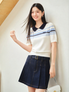 OSA | Stripped Knitted Blouse School Style Colorblock Peter Pan Collar Womens Wear