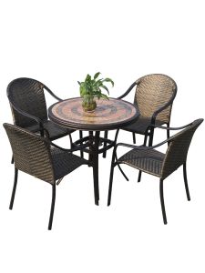 JYL Outdoor Furniture Wicker Weaving Table And Chairs Set Iron Art Villa Patio Garden Balcony Simple Modern Style for Courtyard