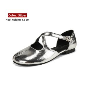MIFEI | Goatskin Silver Separated Toe Ballet Flats Mary Janes Cross Strap Horse-Shoe Style