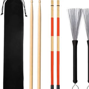 Drum Rod Sticks Set Wire Brushes Percussion Instrument Accessories 5A Maple Wood Drumstick