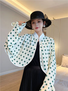 เสื้อคลุมไม่มีแขนแขนยาวลายจุดอเนกประสงค์สำหรับฤดูร้อนเสื้อคลุมไม่มีแขนไหล่กันแดดเสื้อคาร์ดิแกนตัวสั้นผ้าชีฟองบังแดดพร้อมกระโปรง