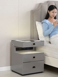 [Cao Cấp] Tủ đầu giường kèm két sắt chống cháy có khóa vân tay thông minhđèn Led tích hợp 2 sạc kép không dâyloa nghe nhạc và cổng sạc USB