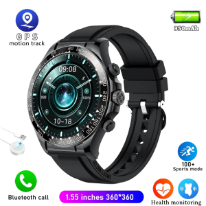 Smart Watch 1.55" Men Sports Fitness Heart Rate Wireless Charge Waterproof Music Voice Assistant Smartwatch