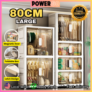 80CM Extra Large Foldable Storage Cabinet with Wheels Multi Layer Stackable Clothes Organizer Box Almari Baju 2-Door Multifunction Storage Wardrobe