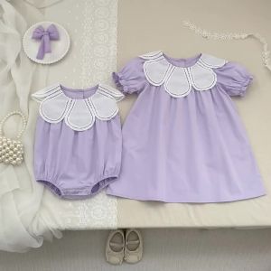 2026 Summer New 2-6Yrs Girl Princess Dress Baby Dress Puff Sleeve Petal Collar Toddlers Kids Cotton Cute Party Dress