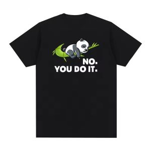 Sanrio | No You Do It Funny Printed Tshirt Kawaii Panda Graphic Casual Streetwear Hipster Hip Hop Loose Men Tees Breathable Tops