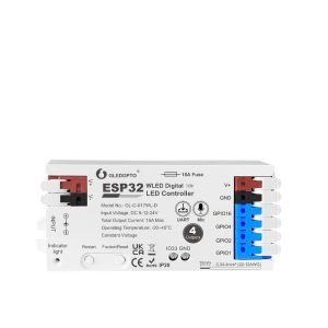 GLEDOPTO ESP32 WLED Controller 4 Outputs 15A Fuse Mic Sound Dynamic Lights USB-C UART DIY Energy Saving Relay Level Shifter IC