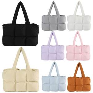 [Chinatera Brand Store] Women Puffer Shoulder Bag Solid Color Quilted Aesthetic Puffy Bags Large Capacity Soft Cloud Tote Bag Trendy Commuting Bags