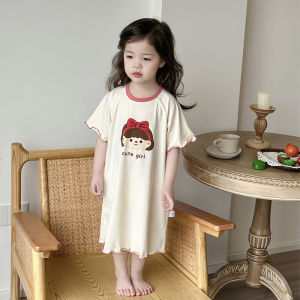 MiiOW | ชุดนอนเด็กผู้หญิงแขนสั้นผ้าฝ้ายแท้ลายการ์ตูนน่ารัก ชุดนอนฤดูร้อน ชุดอยู่บ้าน ชุดเด็กผู้หญิง ชุดนอนผ้าฝ้ายผสมโพลีเอสเตอร์