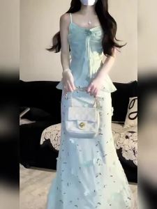 CHANGTONG | Đầm Dài Halter Cho Kỳ Nghỉ Biển Cổ V
