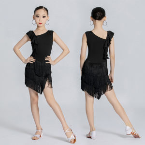 LOlanta Cô Gái Váy Vũ điệu Latin tua hemline không đối xứng Ruffle thiết kế Tango cha-cha thực hành hiệu suất trang phục 5-15years