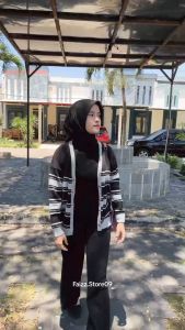 ONESET AVIKA CATOON CARDIGAN MOTIF STRIPE SETELAN CELANA KULOT RAJUT PREMIUM WANITA LENGAN PANJANG