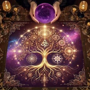 Khăn Trải Bàn VIKAMA Celtic Tree Of Life Màu Xanh Lam Nền Xanh Lá Cây Vàng Totem Chống Thấm Nước Chống Vết Bẩn Để Thiền Định Và Bói Toán