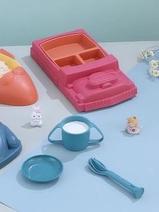 AODUOYAYA Baby Feeding Set Baby Plate Set Tablewares for Kid Cartoon Plane Car Separated Food Container