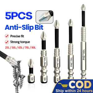 Original Anti-Slip Impact Screwdriver – Hex Handle Cross Bit for Electric Drill and DIY Tasks 5Pcs 25mm 50mm 65mm 70mm 90mm