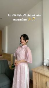 Áo Dài Cách Tân Thêu Hoa NV571 Set Đồ Nữ Cổ Trụ Ba Màu Vải Voan Phối Quần Lụa Xinh Xắn