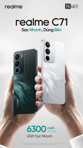 Điện thoại realme C71  RAM 4GB|6GB ROM 128GB màu trắng thiên nga|đen cú đêm