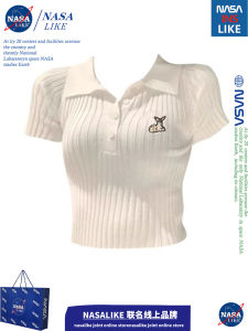 เสื้อยืดคอโปโลถักแขนสั้นผ้าโพลีเอสเตอร์สไตล์เกาหลีสำหรับผู้หญิงในช่วงฤดูร้อนจาก NASA สไตล์ลำลองพิมพ์ลายการ์ตูน